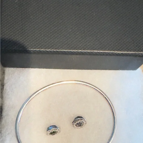 AUTHENTIC COACH F54516 Open Circle Stone Silvertone Stud Earrings,  bangle - Picture 6 of 10